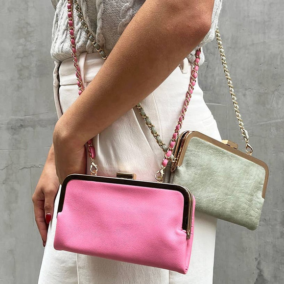 Sue Snap Clasp Wallet Pouch Crossbody Hot Pink Fuchsia - Picture 4 of 4